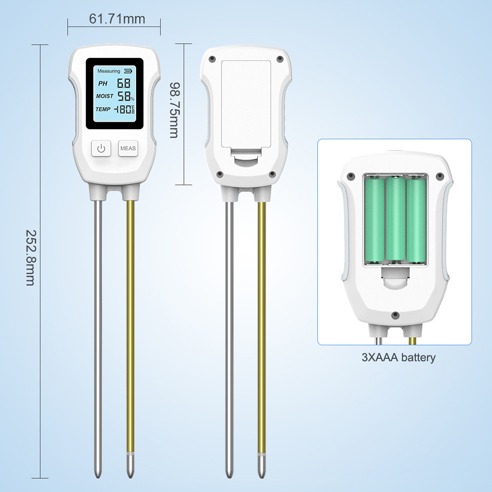 YIERYI Soil Moisture Meter, 3-in-1 Digital Soil pH/Soil Moisture/Temperature Meter Double Probe High-Precision Soil Meter with Backlight for Garden, Lawn, Vegetable Orchard. 