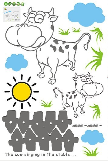 【IKE】autocollant mural cow pasture cartoon images children decorative sticker on the wall Wall decor  wall stickers for kids rooms. 
