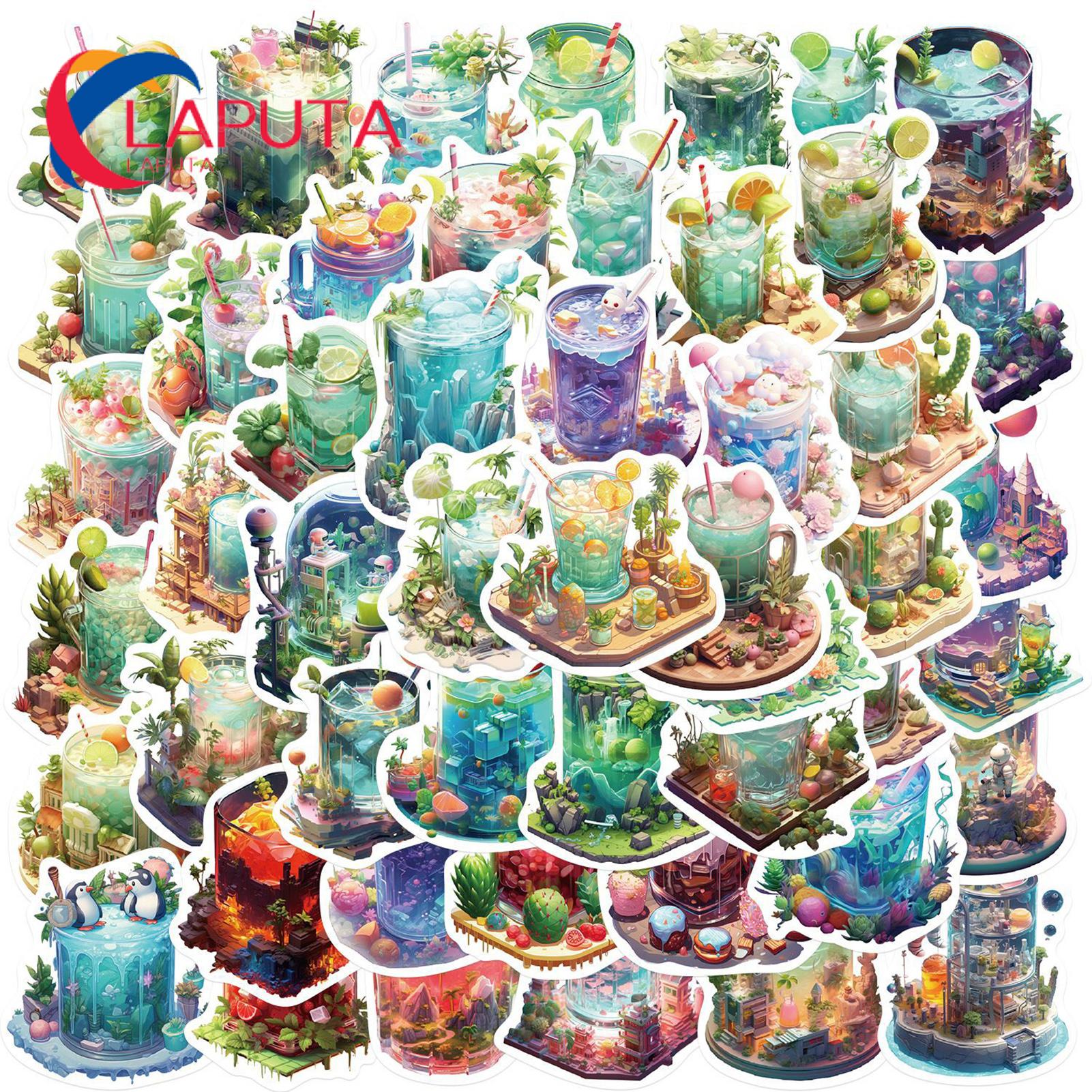 Waterproof Pvc Stickers Vintage Waterproof Stickers Set 50pcs Microscopic Bottle World Decals for Phone Laptop Guitar Notebook Suitcase Diy Aesthetic Journaling Materials Graffiti Sticker Set