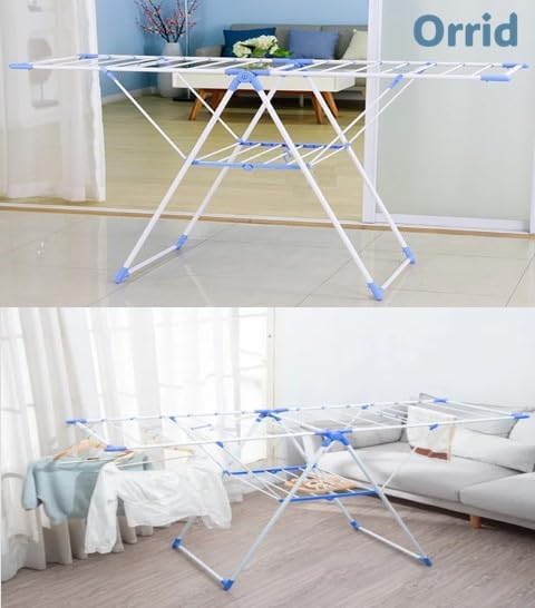 Cloth Rack Adjustable and Comfort Clothes Drying Stand | Folding Rack with Stand Space Saving | Portable and Foldable Drying Rack, Ideal for Small Areas - White. 