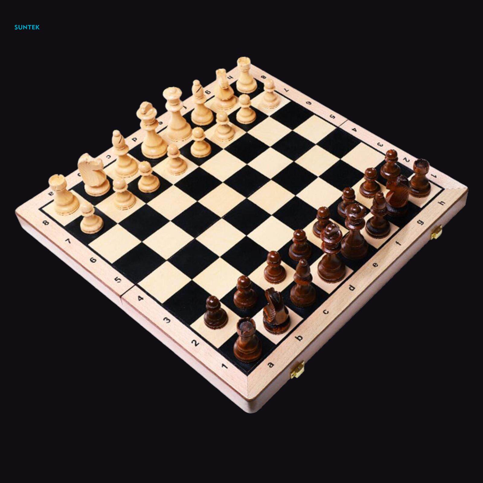 Wood Board Game Set Classic Collection Chess Set Foldable Storage Case. 