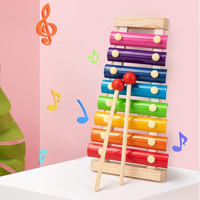 Colorful 8 Tones Hand Knock Musical Instrument Xylophone Knock Instruments Toy Baby Instrument Mallet Children Toy Music Enlightenment Gifts for Children. 