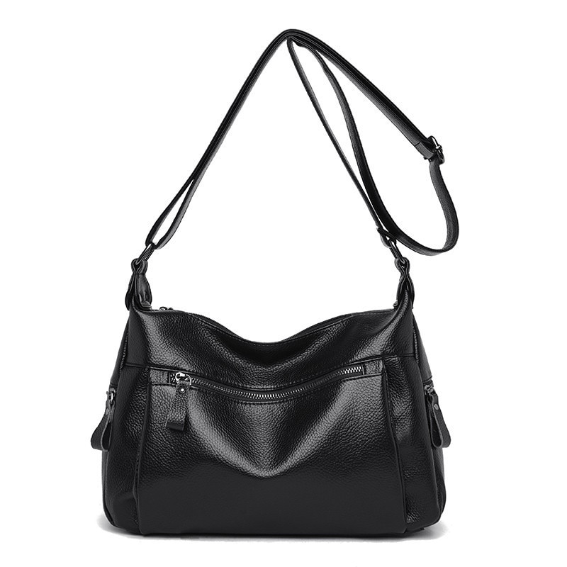 simple black leather crossbody bolsa