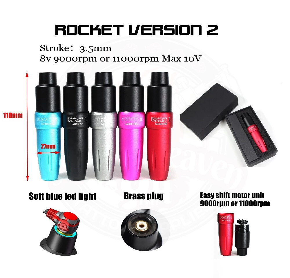 Rocket II Tattoo Pen Machine LED Light RCA Japan Motor Rotary Machine 3.5mm Stroke Tattoo Permanent Makeup Eyebrow Equipment