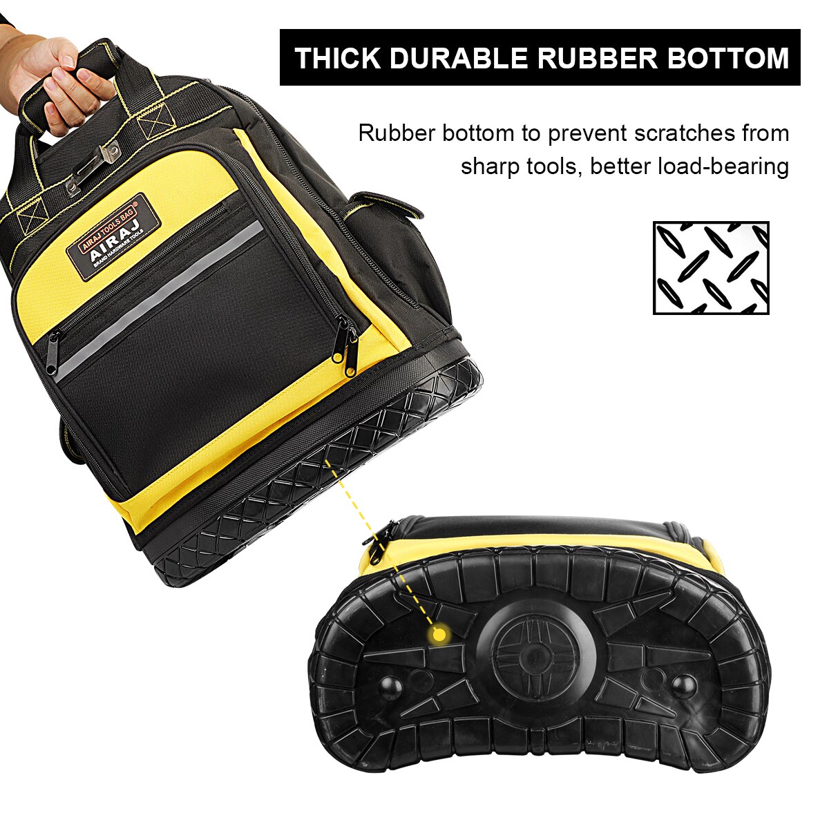 AIRAJ Waterproof Tool Backpack Tool Bag Rubber Base Heavy Duty Tool Organizer Electrician Plumber Maintenance Worker Tool Bags Pizazzazz. 