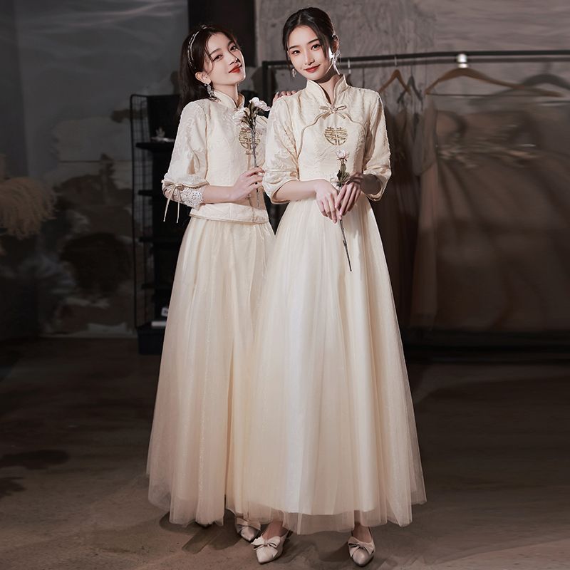 Champagne Bridesmaid Dress Thickened High Sense Ladybros' Dress Women's Winter New Summer Small Bridesmaid Dress