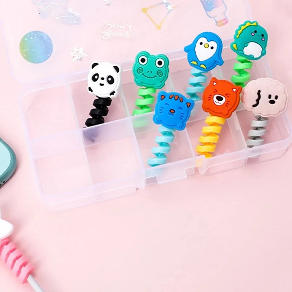 Cartoon Charging Cable Protector, Silica Gel Winder Sleeve for Apple, Samsung, Xiaomi, Huawei USB Cords. 