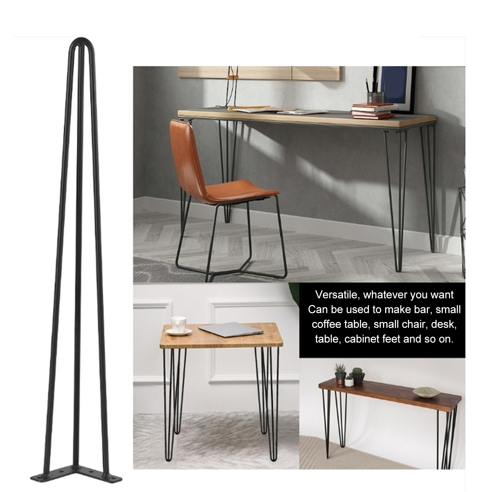 Heavy Duty Hairpin Table Legs 28inch Floor Protectors Glossy Hairpin Furniture Legs Easy Installation Iron for Nightstand. 