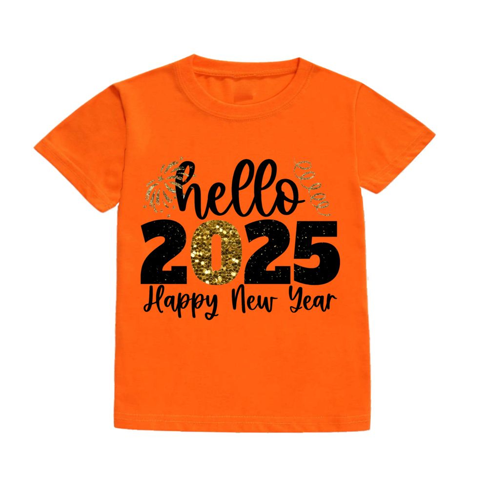 Hello 2025 Happy New Year Kids T-shirt Boys Girls Clothes Toddler New Year Party Gift Tee Child Short Sleeve Shirts Clothes. 