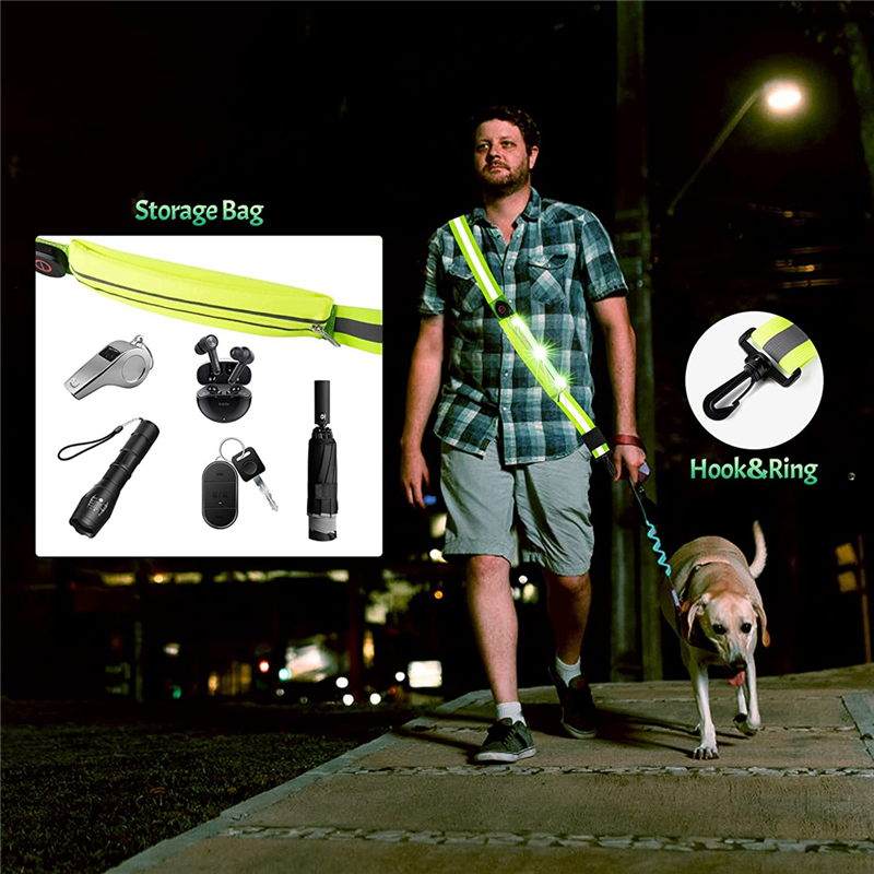 LED Reflective Belt Sash for Walking At Night,Rechargeable LED Light Up Running Belt for Runners Walkers,Blue. 