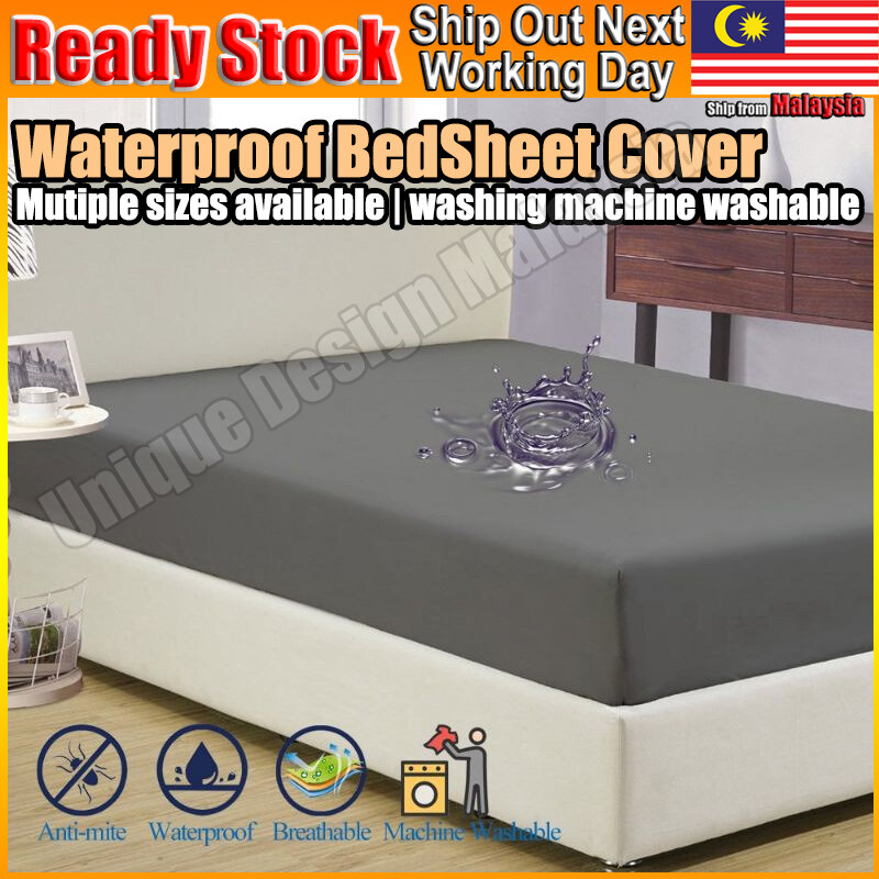 Waterproof Bed Sheet Cover Mattress Protector Fitted Cadar Katil Bedsheet Single Queen King Size Pillow Case Water