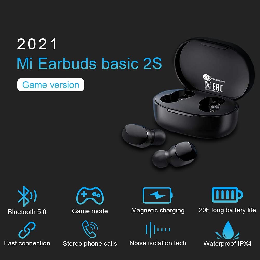 Xiaomi Mi True Wireless Earbuds Basic 2S, Bluetooth 5.0 Touch Control Low Latency Stereo Gaming Mode Headphones with Mic, Sweatproof in-Ear Sport Earphones with Charging Case(Redmi Airdots 2S). 