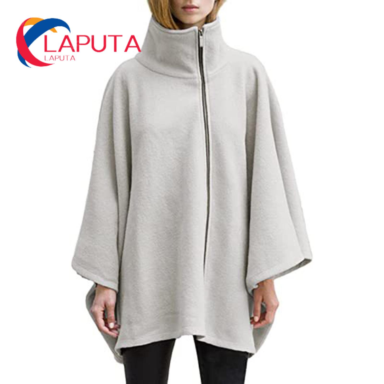 High-collar Cape Stylish High Collar Women's Cape Coat for Fall/winter Windproof Warm Poncho with Irregular Hem Southeast Asian Fashion Women Cape Coat. 