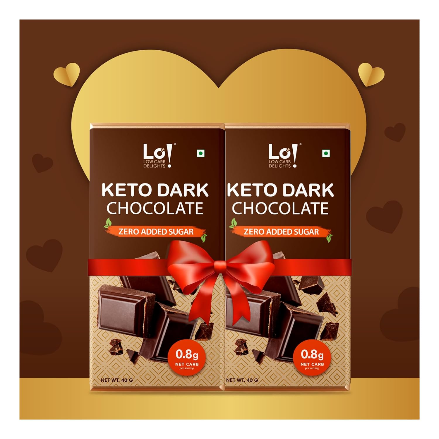Lo! Foods - Dark Keto Chocolates - 80g | No Added Sugar | Only 0.8g Of Net Carbs Per Serving | Guilt Free Chocolate for Indulgence | Valentine's Chocolate Gift of Dark Chocolates Pack of 2 FROM INDIA (ABR)