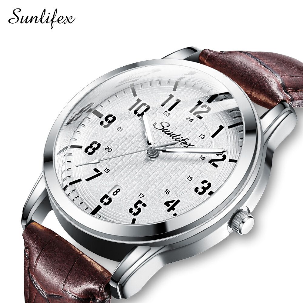 【Miga Plaza】 Men Watch Classic Style Leather Strap Watch Waterproof Quartz Leather Strap Boy Watch