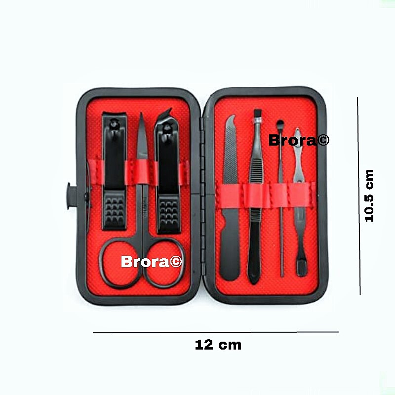 Nail Clipper Set Manicure Pedicure Kit 7 In 1 Black Stainless Steel Professional Grooming Kit with Black Leather Travel Case. 