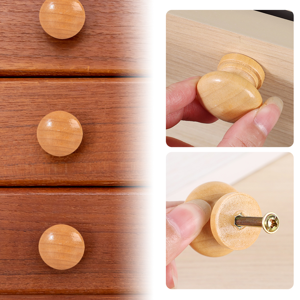 Sourcing Map 5Pcs Round Wood Drawer Knob, 1.3" X 0.98" Round - View #4
