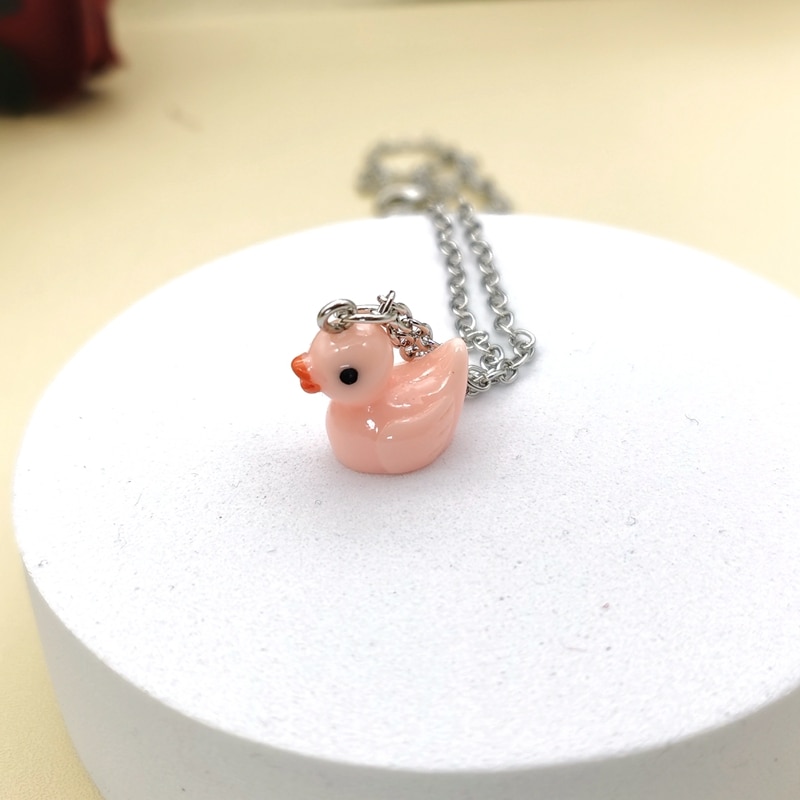 Fashion Cute Cartoon Small Little Yellow Duck Pendant Necklace for Women Girls Handmade Choker Chain Animal Necklace Jewelry. 