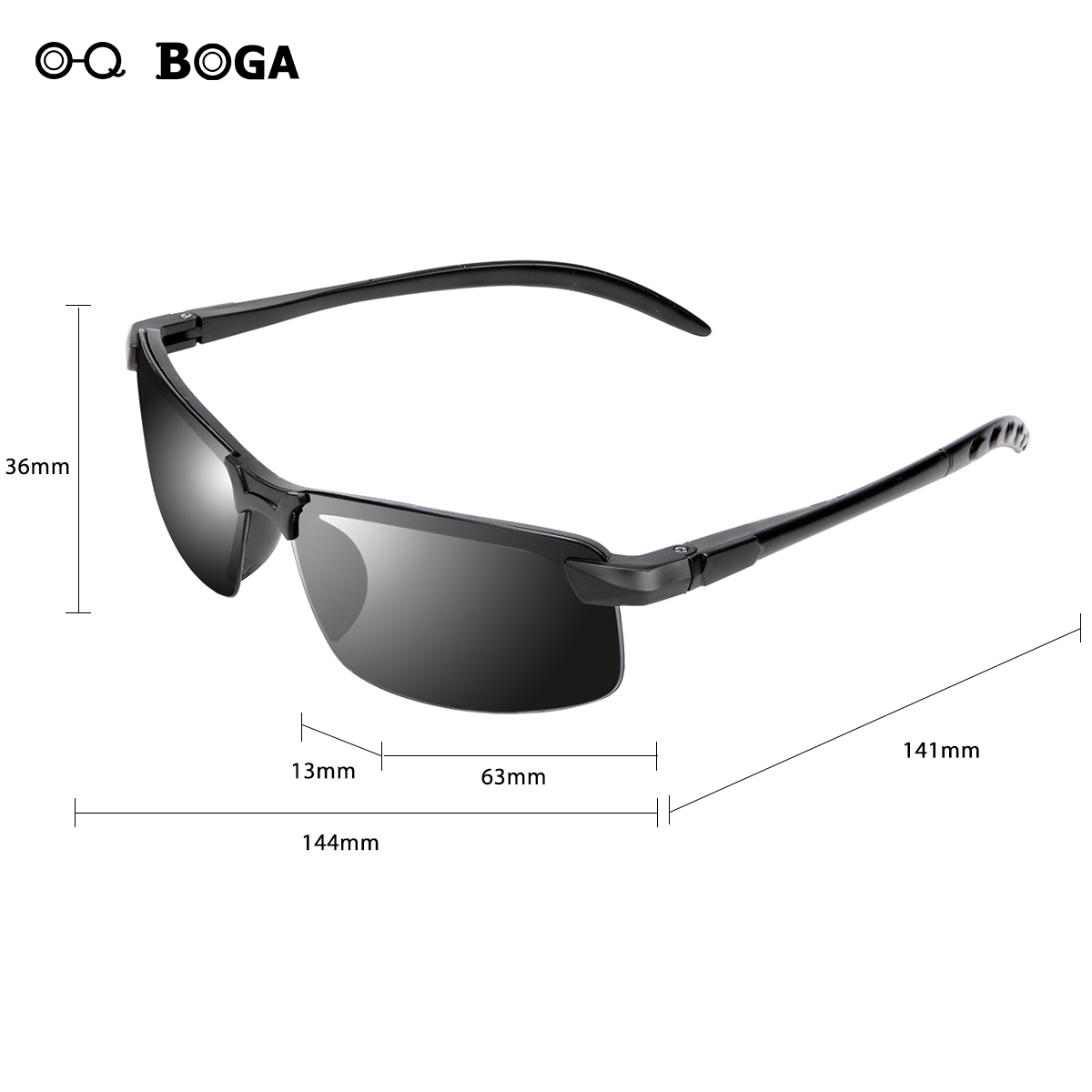 OQ BOGA 1 Piece Unisex Outdoor Anti-UV Black Oval Frame Sunglasses Men Women Eye Protection Half Rim Sun Glasses UV400. 