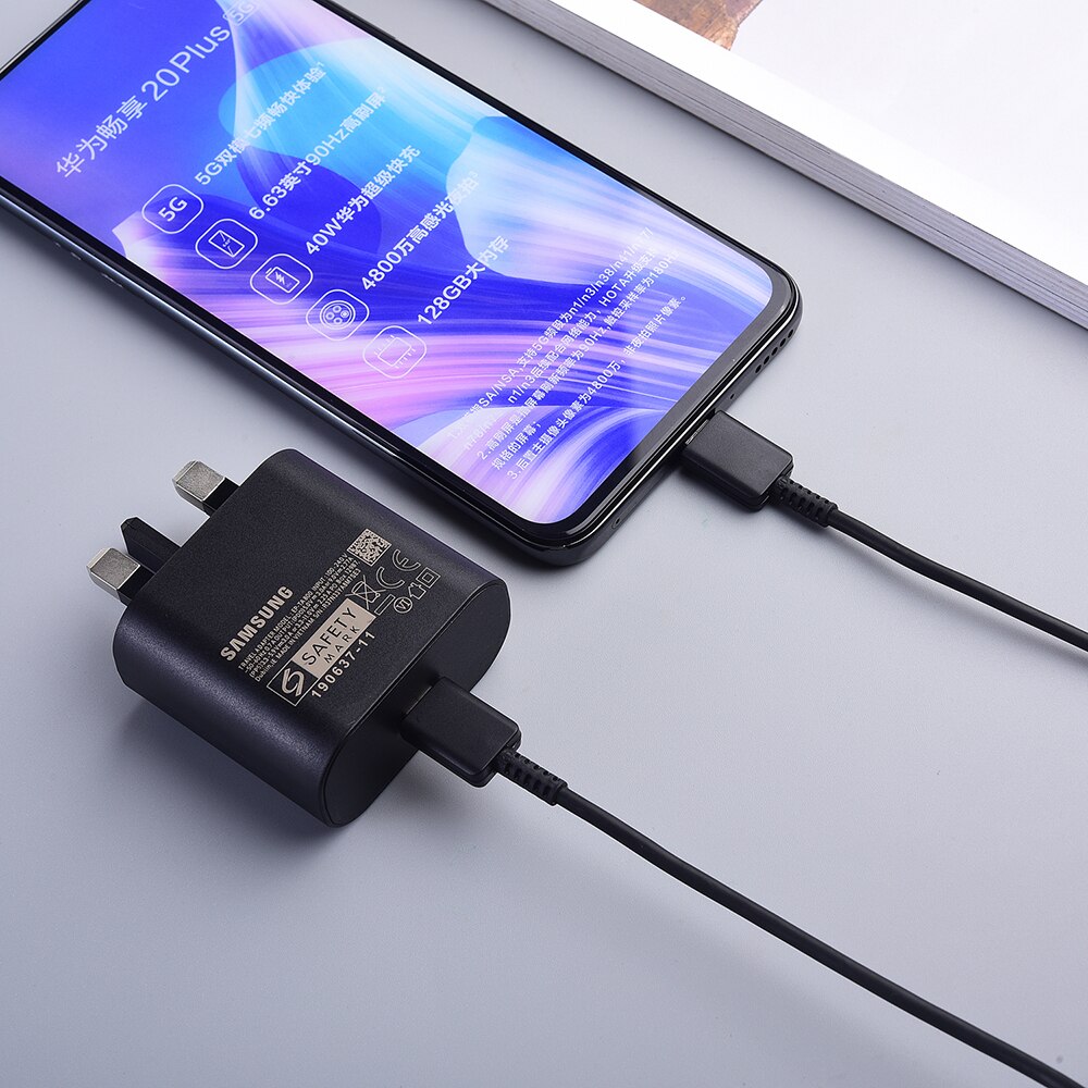 Samsung Galaxy A23 A33 A53 A52 A72 F23 S21 Charger UK Plug 25W Super Fast Charging Power Wall Adapter EP-TA800 USB Type C Cable. 