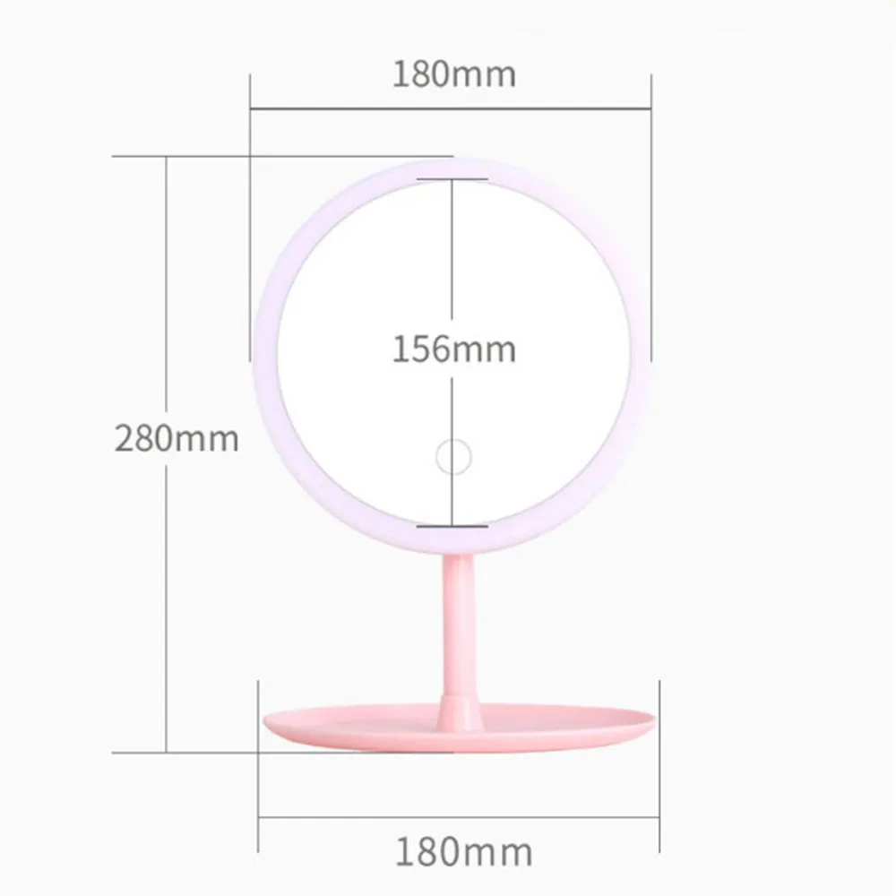 Desk Makeup Mirror with LED Light Lamp and Storage Tray, Dressing Table Rotatable Cosmetic Standing Mirror Light, Adjustable Touch Screen Direct USB Plug in Vanity Mirror. 