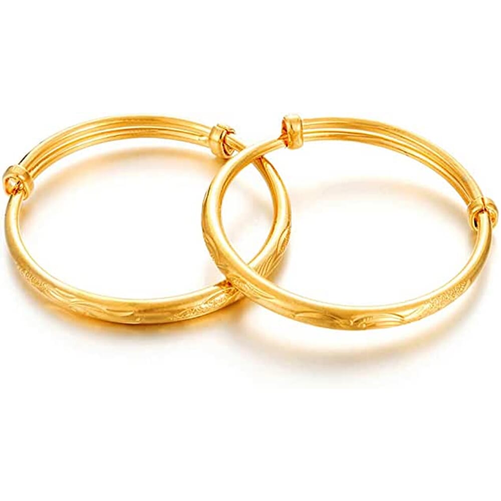 Gold Plated Expandable Free Size Adjustable Link Engraved Plain Baby Bangle - For 6 Month To 3 Years Children Infant Child. 
