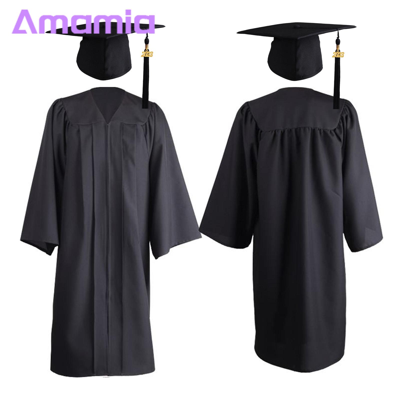 Academic Dress Long Sleeve High School Degree Robe Graduation Gown Top Hat. 