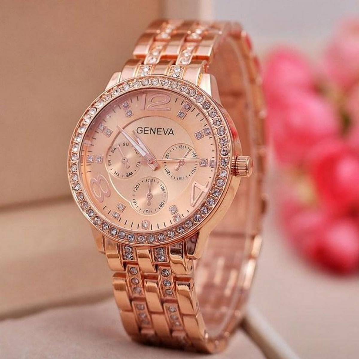 Geneva watch rose on sale gold