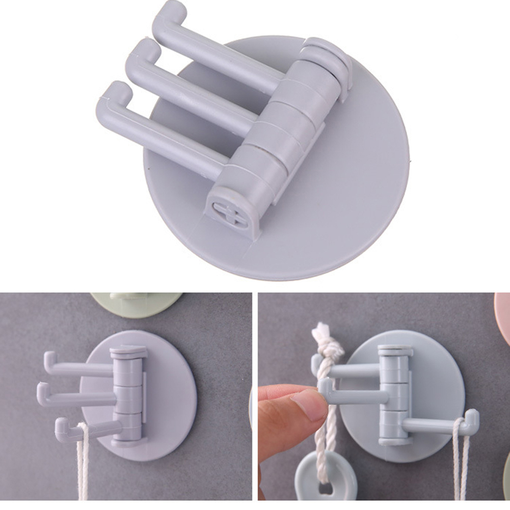 [Universal Kitchen Bathroom Plastic Hooks Hangers ][3-Split Rotating Wall Mounted Hooks ][ Towel Key Hat Home Storage Holder]. 