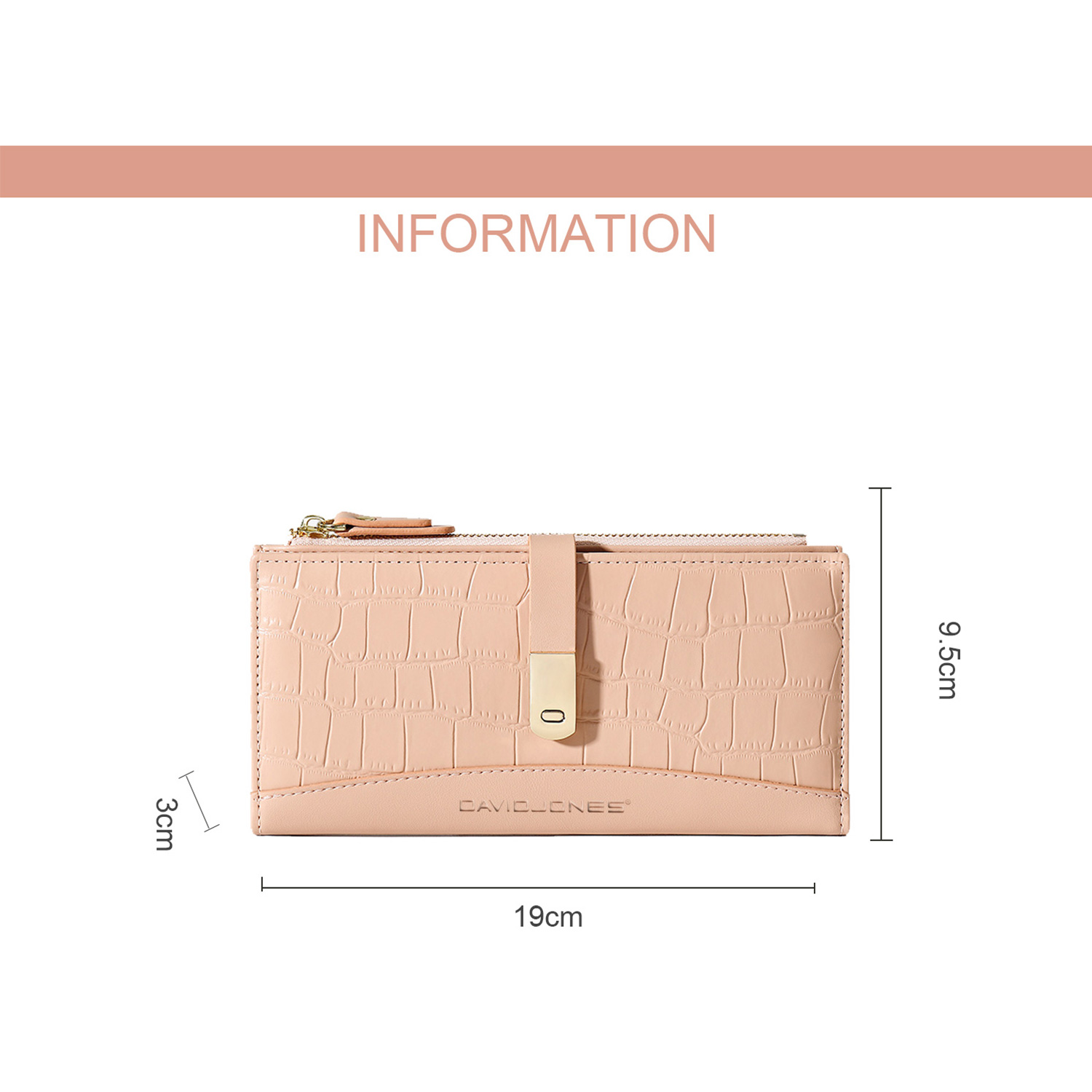 David Jones Paris Long Crocodile Wallet 2 Fold Phone Card Holder Organiser for Women and Gilrs. 