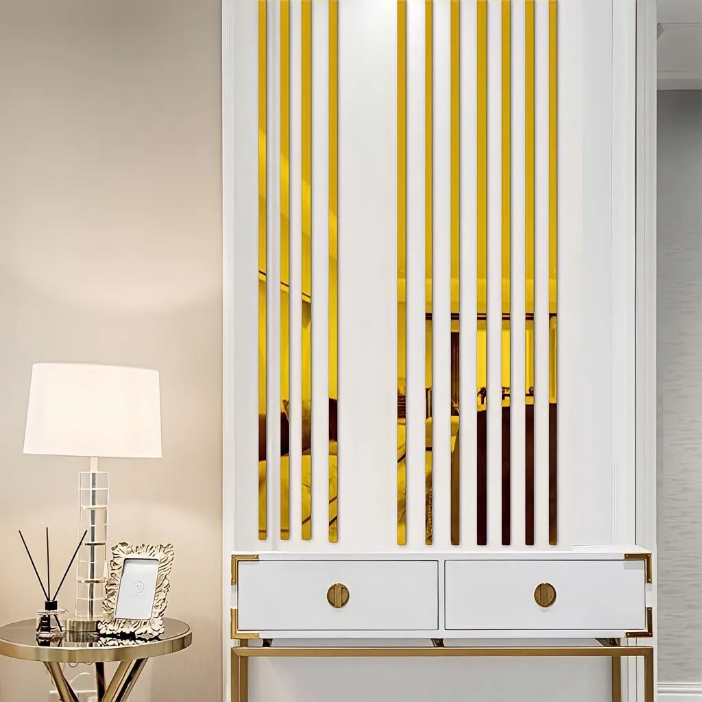 wall stickers 1 Roll Gold Wall Sticker Stainless Steel Flat Decorative Lines Titanium Wall Ceiling Edge Strip Mirror Living Room Decoration. 