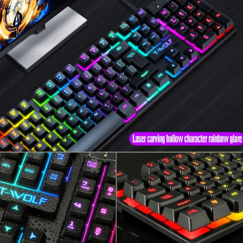 T-Wolf Tf200 Mechanical Feel RGB Gaming keyboard and Mouse Combo - High Quality Backlight LED  Gaming Keyboard Usb Ergon. 