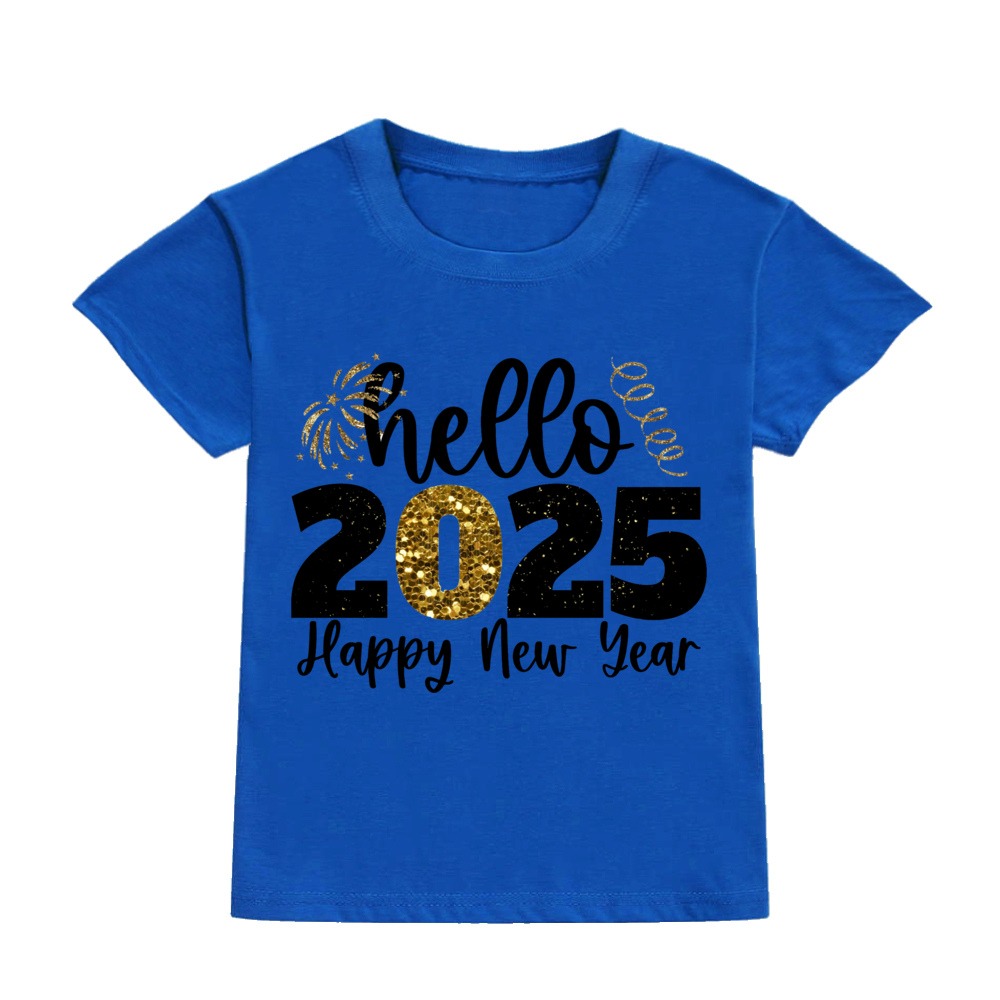 Hello 2025 Happy New Year Kids T-shirt Boys Girls Clothes Toddler New Year Party Gift Tee Child Short Sleeve Shirts Clothes. 