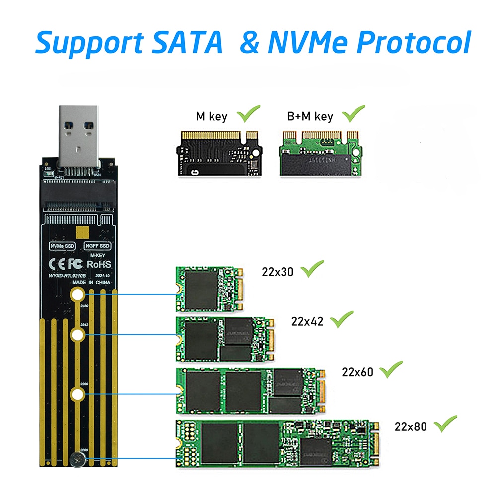 【M.2 USB Adapter 】 M2 SSD Adapter NVMe Enclosure M.2 to USB 3.1 Case for PCIE NGFF Key SSD Dual. 