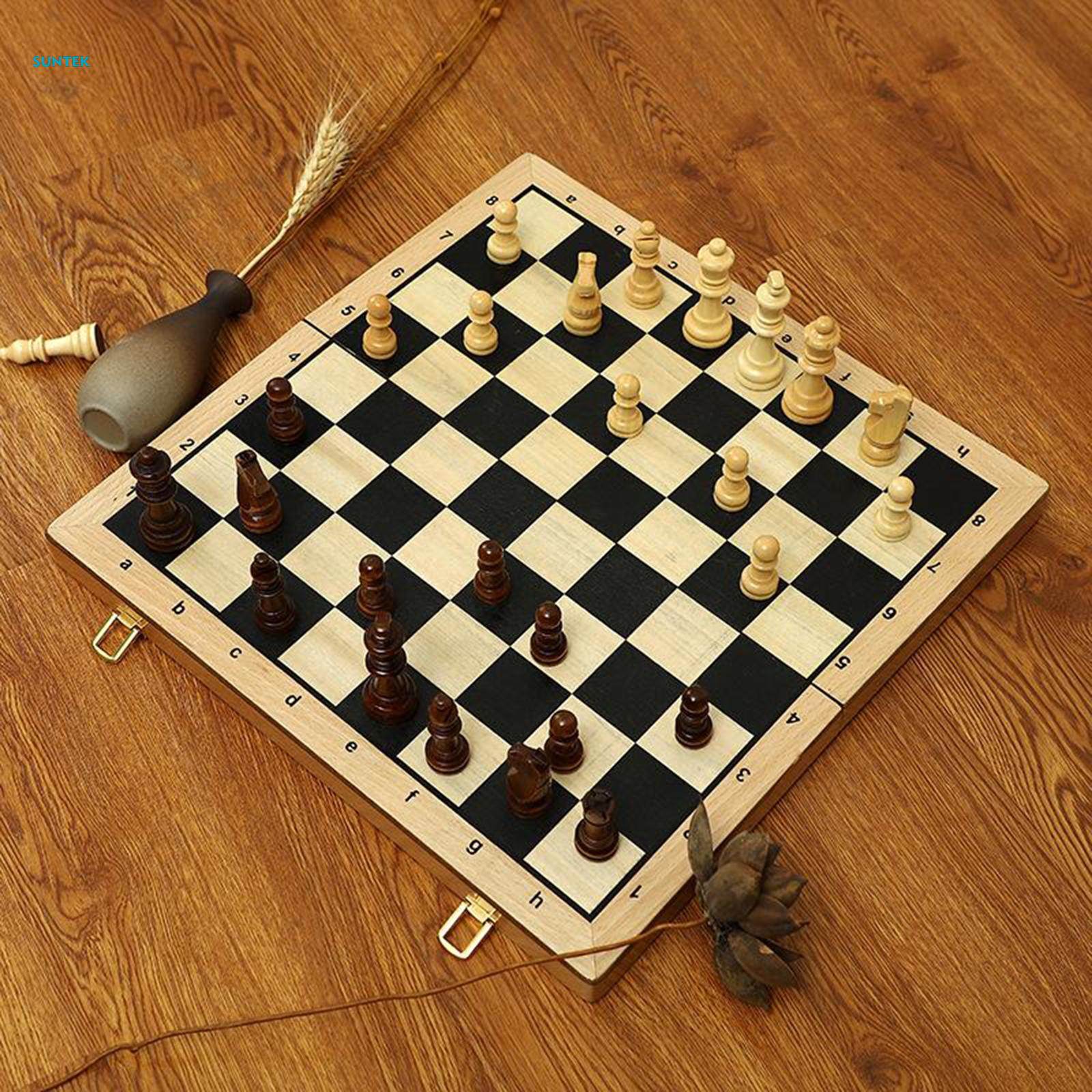 Wood Board Game Set Classic Collection Chess Set Foldable Storage Case. 