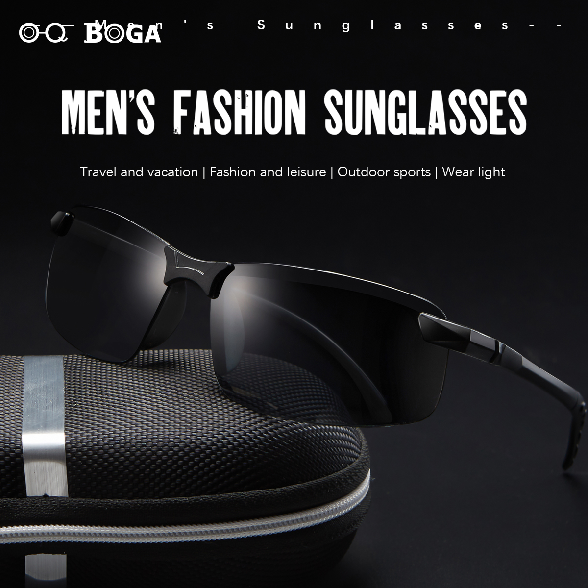 OQ BOGA 1 Piece Unisex Outdoor Anti-UV Black Oval Frame Sunglasses Men Women Eye Protection Half Rim Sun Glasses UV400. 