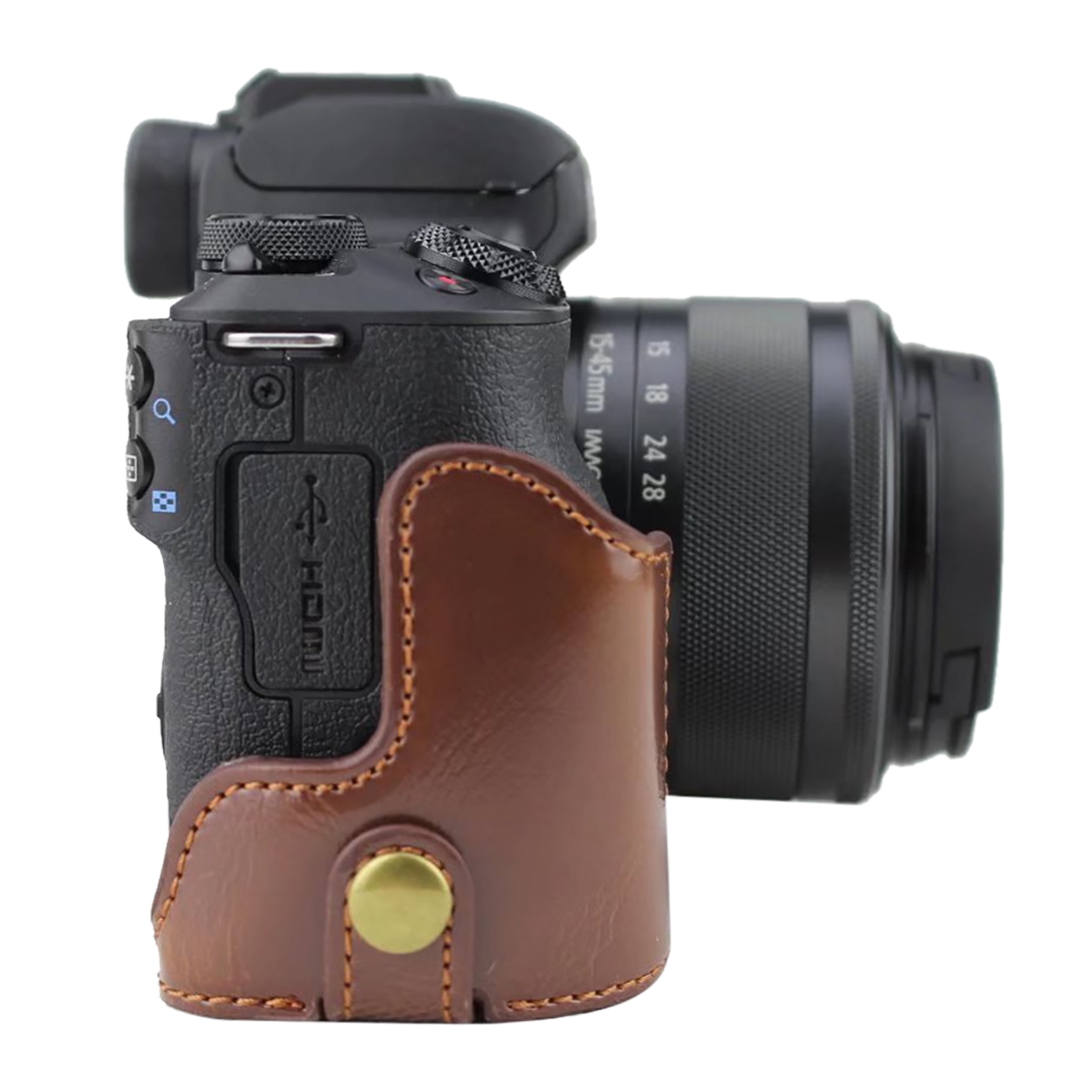 1/4 inch Thread PU Leather Camera Half Case Base for Canon EOS M50 / M50 Mark II. 