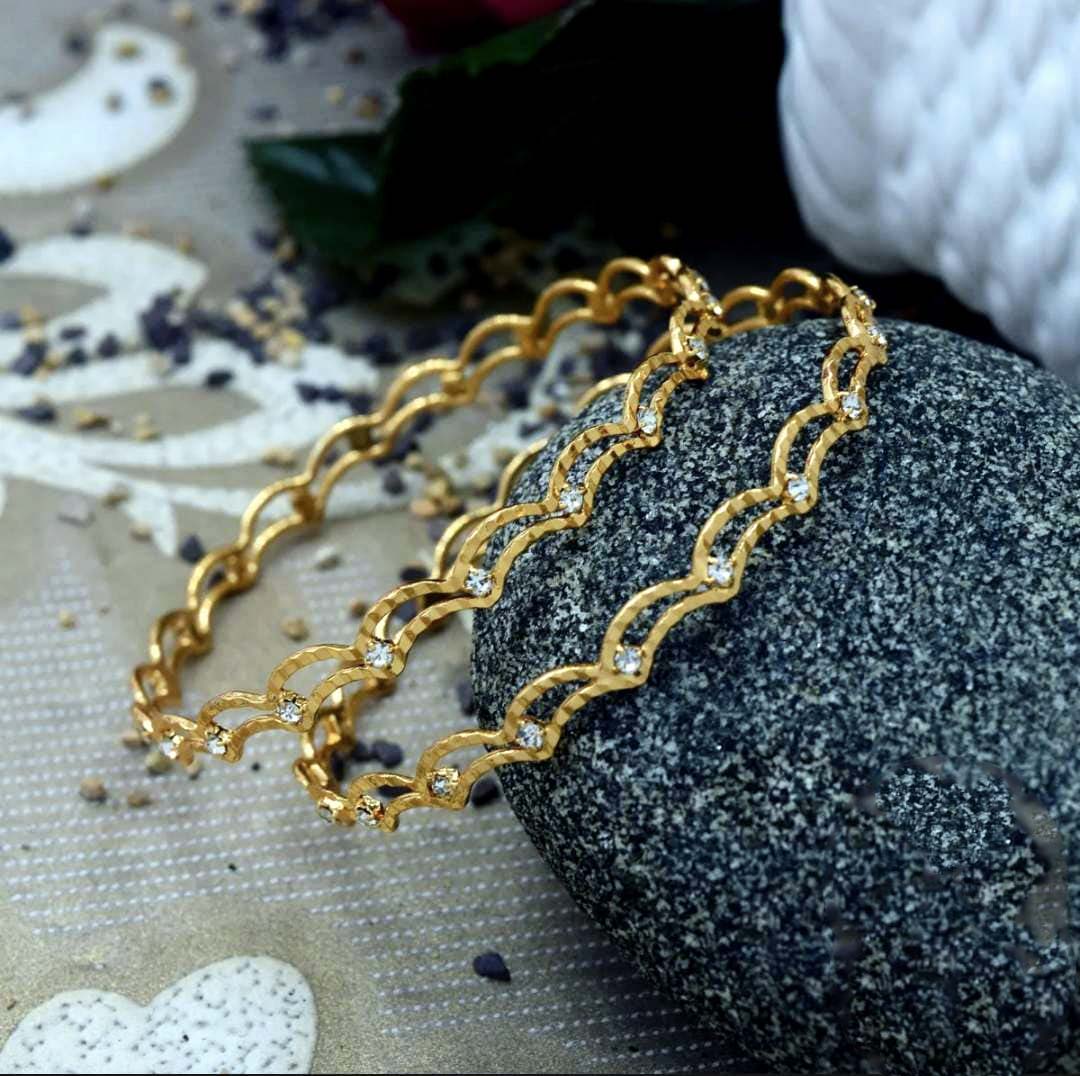 Linear Knot & Crystal Bangle 2 Pack Pale Gold