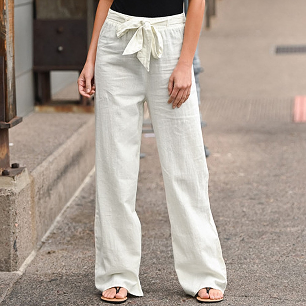 Pants Casual Solid Color Cotton Linen 