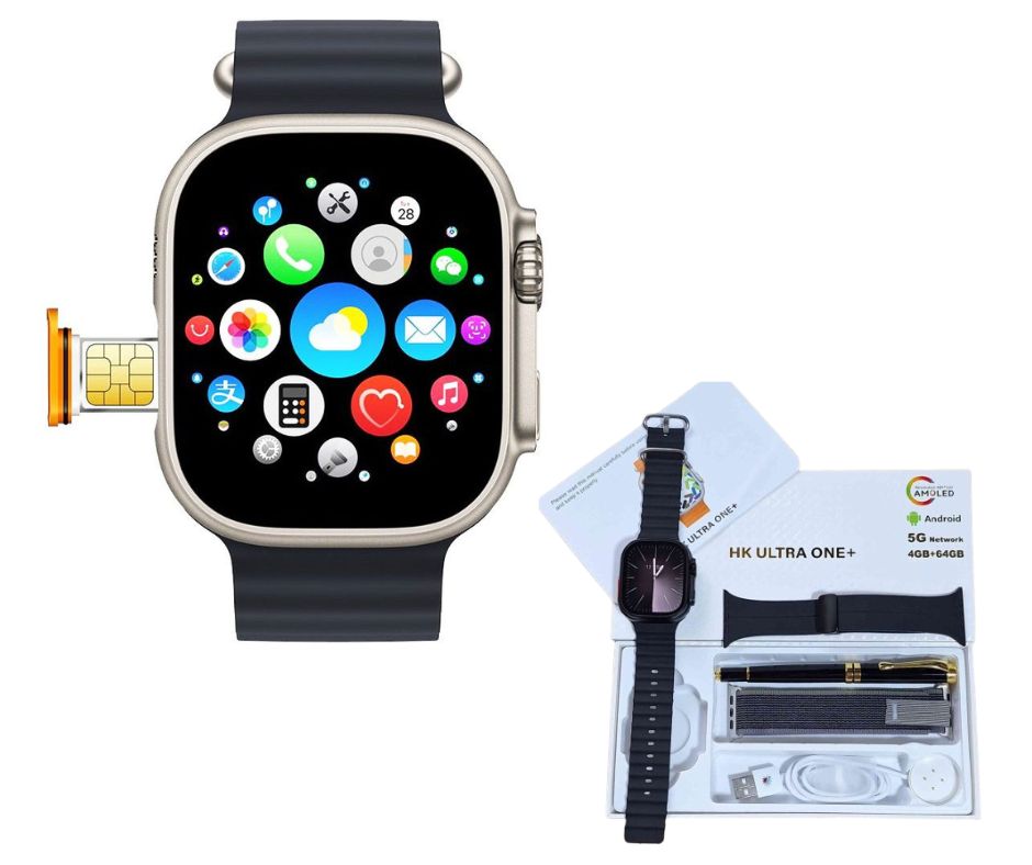 HK ULTRA ONE PLUS sim card Smart Watch, HK ULTRA ONE plus 5G SIM card compatible smart watch, Ultra One+ Smart Watch, Original 5G, GPS, WiFi Call, 4GB RAM, 64GB Memory, Download Any App That Can Take Photos, Android Smartwatch, New - Black