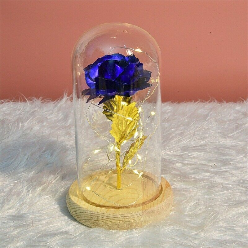 Beauty And The Beast Rose Enchanted Flower With Led Light In Glass Dome