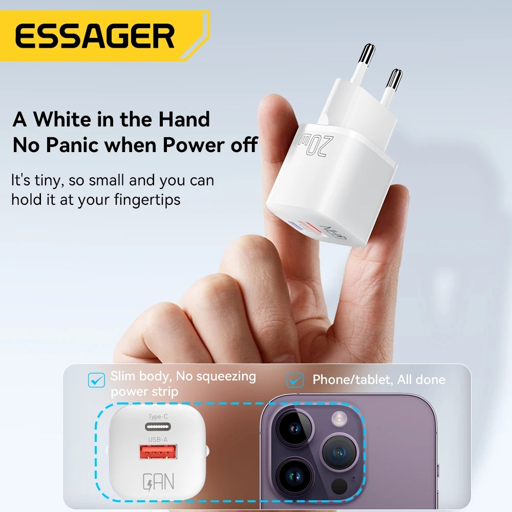 Limited Time Offer Essager 20W GaN USB Type C To Type C Charger PD Fast Charge Phone QC 3.0 Quick Chargers For Samsung Xiaomi Huawei iPhone 14 13 12 11 Pro Max Mini iPad Charging. 