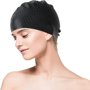 SE-16 Swimming Caps, Adult Non-Slip Swimming Hat, Silicone Anti-Tear Bathing Cap with Vintage Retro Style Design for Men Women Boys Girls Unisex Long Short Hair. 