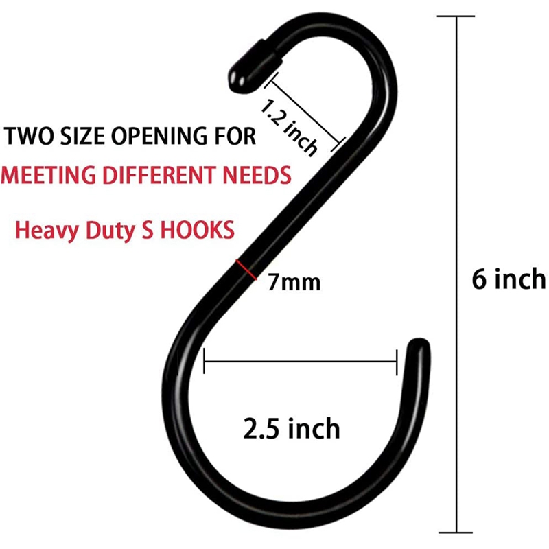 12 Pack 6 Inch Large Heavy Duty S Hooks for Hanging, Non Slip Rubber Coated S Hooks,Steel Metal Hooks for Hanging. 