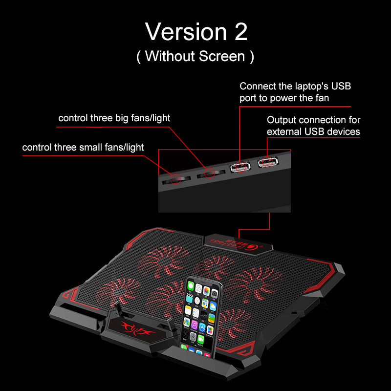 HXSJ 17 inch Gaming La-ptop Cooler Six Fan Led Screen Two USB Port 2600 RPM La-ptop Cooling Pad Stand. 
