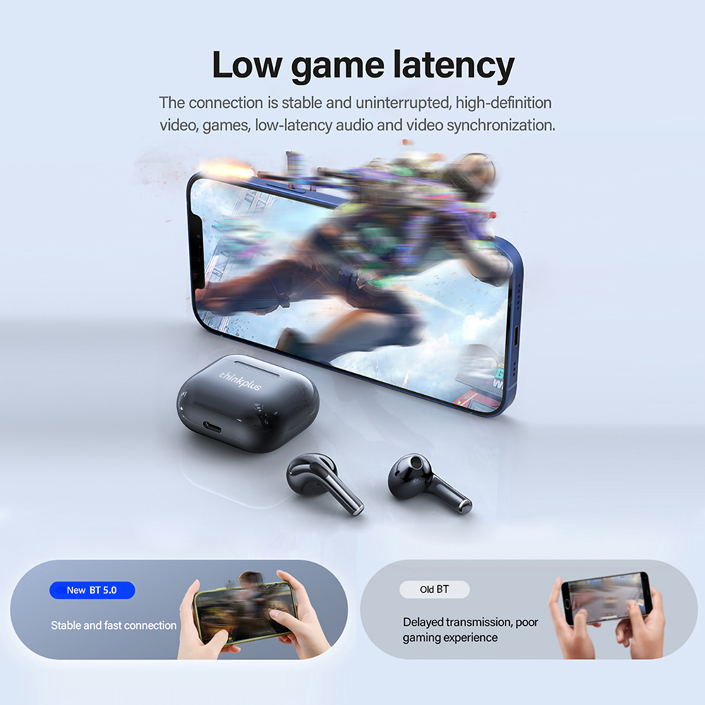 Lenovo LP40 Black Wireless Earbuds TWS Live Pods Bluetooth 5.0 Stereo Bass Earphone Touch Control with Mic. 