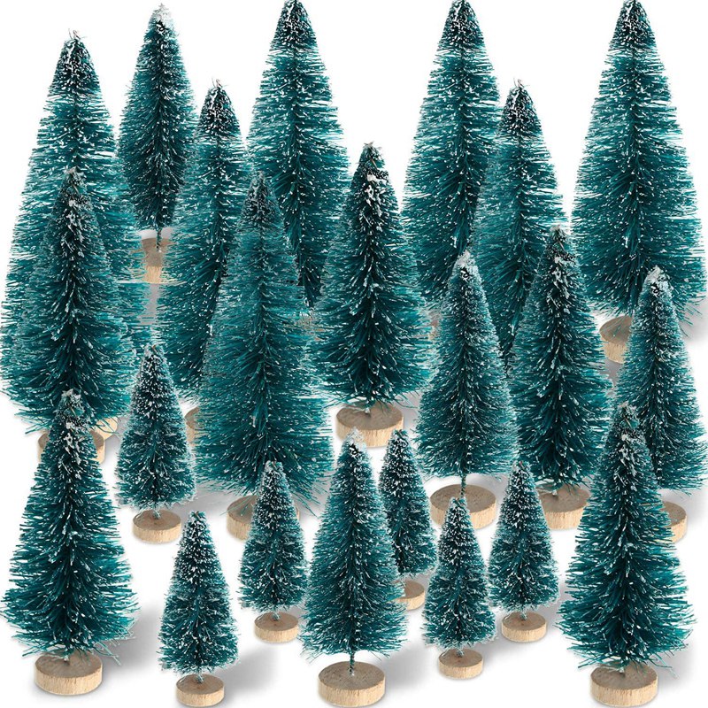 Mini Desktop Christmas Trees, 6 Pcs Frosted Sisal Trees With Wooden