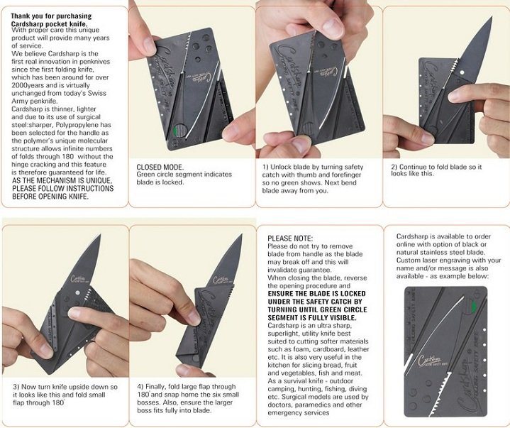 Cardsharp Credit Card Knife Stainless Steel Blade. 