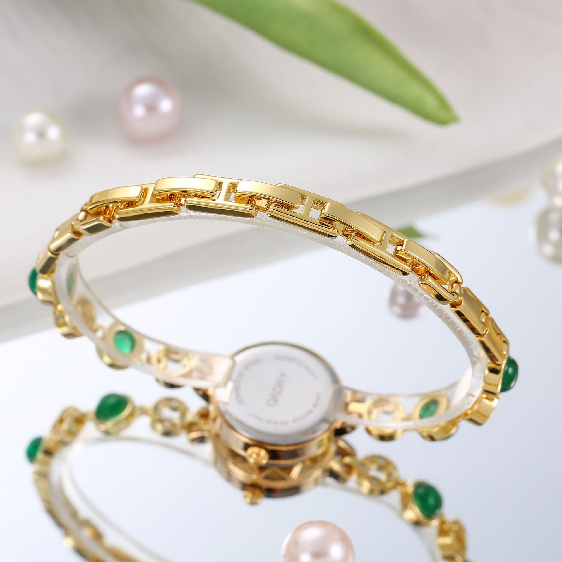 Women's bracelet watch Green quartz stone watch with adjustable strap_voghion.com