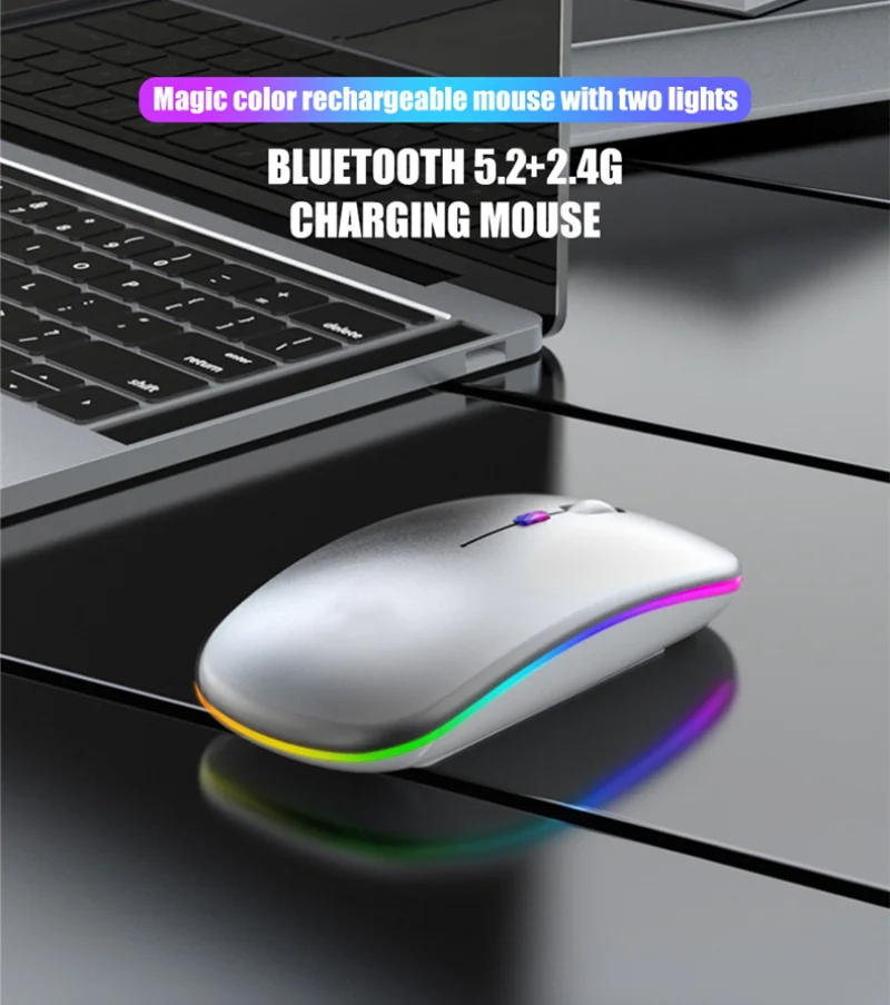 Bluetooth 5.2 Wireless Luminous Mouse Tablet Phone Computer 2.4GHz USB Charging Wireless Mouse 1600DPI Portable Gaming Mouse. 